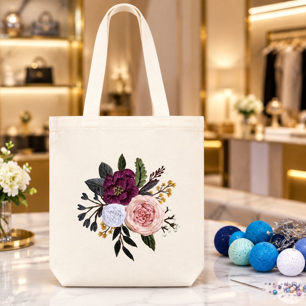 Canvas Tote Embroidery Kit — Century Blossoms (Natural)