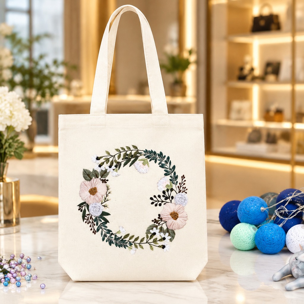 Canvas Tote Embroidery Kit — Forget-Me-Not (Natural)