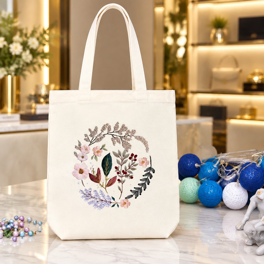 Canvas Tote Embroidery Kit — Moonflower (Natural)