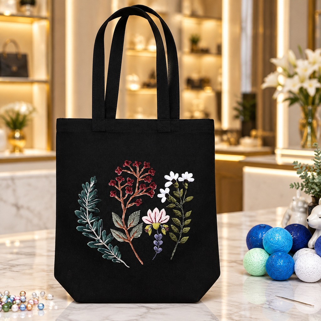 Canvas Tote Embroidery Kit — Moonflower (Black)
